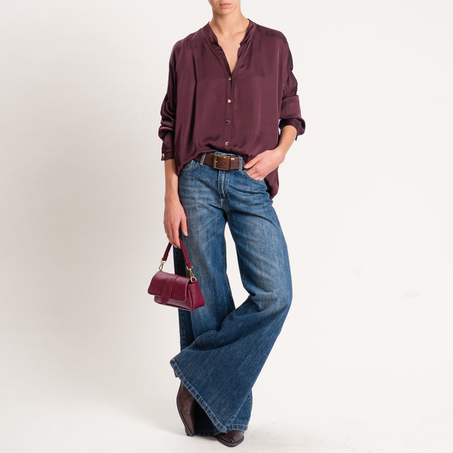 Tensione in-Camicia satin collo coreana bottoni dorati - vino