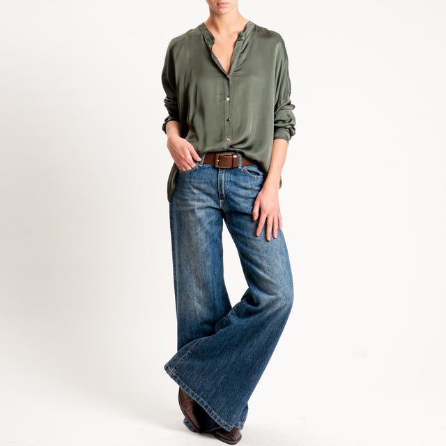 Tensione in-Camicia satin collo coreana bottoni dorati - militare