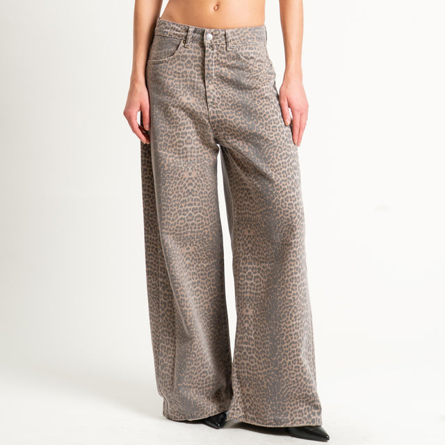 Tensione in-Pantalone GIUSI animalier wide leg - beige/nero