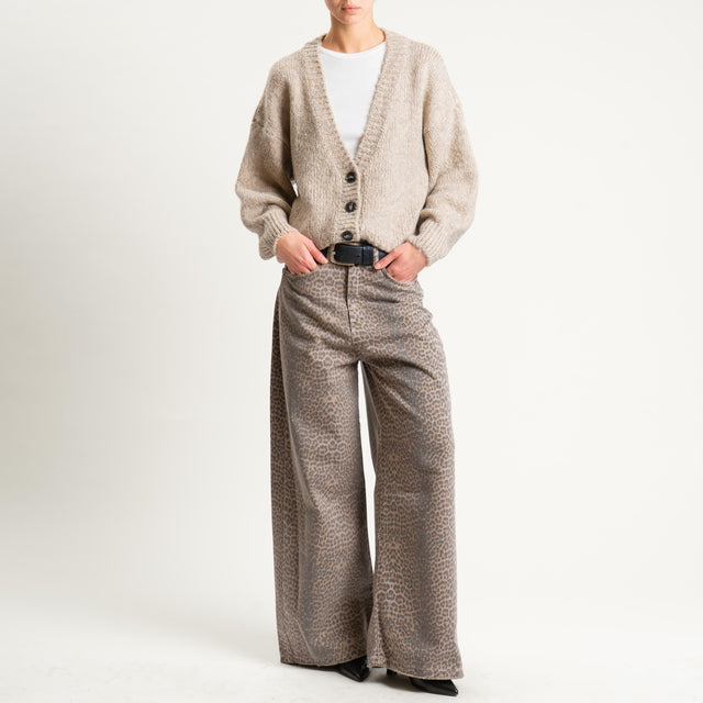 Tensione in-Pantalone GIUSI animalier wide leg - beige/nero