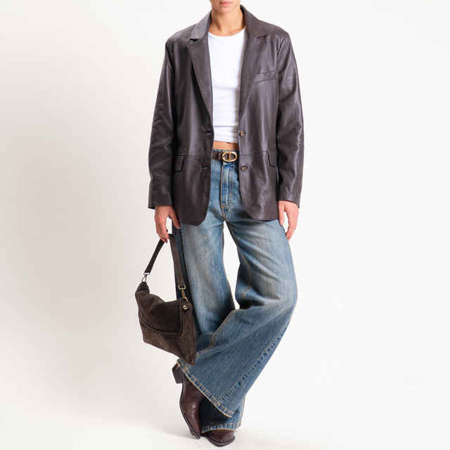 Tensione in-Giacca due bottoni genuine leather - moro