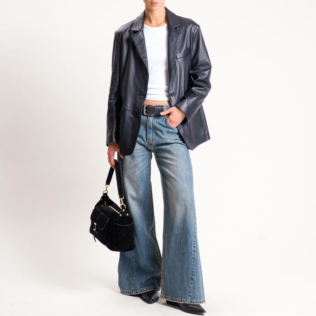 Tensione in-Giacca due bottoni genuine leather - nero