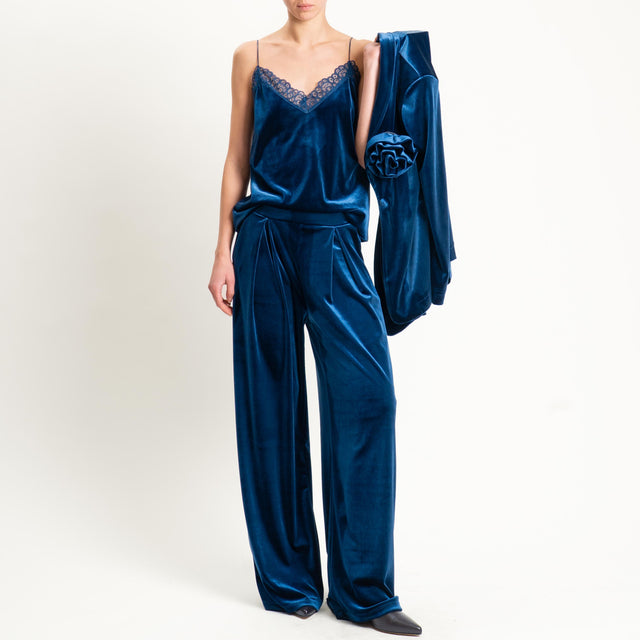 Tensione in-Pantalone wide leg velluto ciniglia - blu