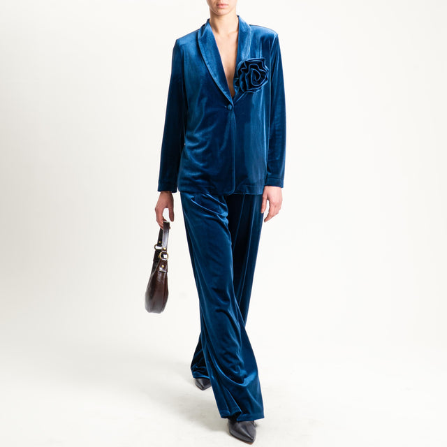 Tensione in-Pantalone wide leg velluto ciniglia - blu