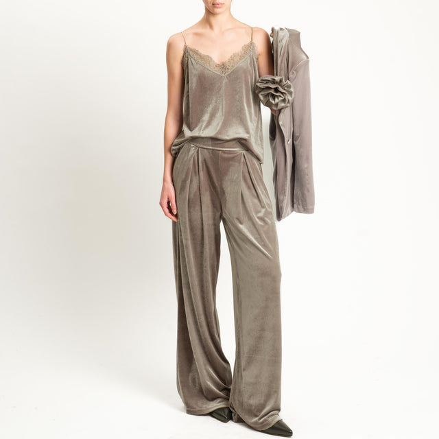 Tensione in-Pantalone wide leg velluto ciniglia - fango