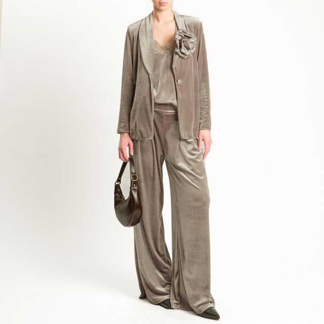 Tensione in-Pantalone wide leg velluto ciniglia - fango