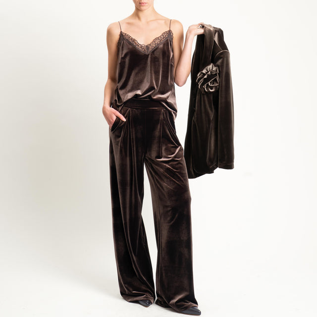 Tensione in-Pantalone wide leg velluto ciniglia - moro