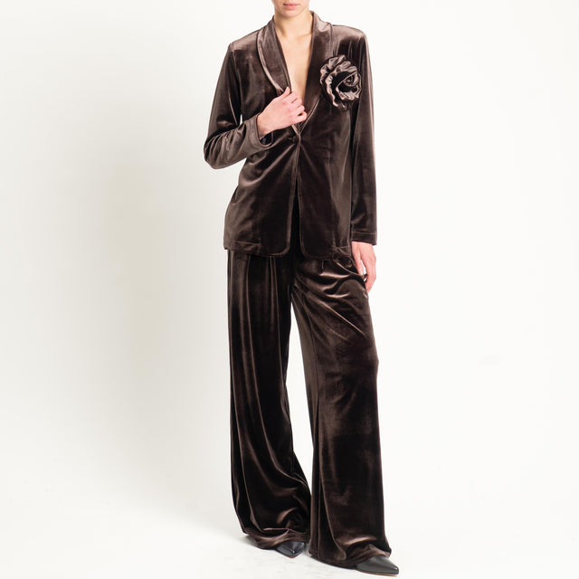Tensione in-Pantalone wide leg velluto ciniglia - moro