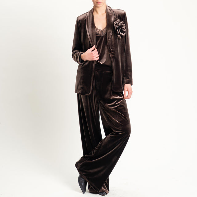 Tensione in-Pantalone wide leg velluto ciniglia - moro
