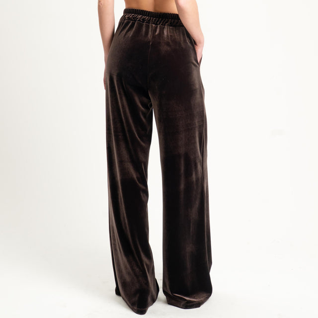 Tensione in-Pantalone wide leg velluto ciniglia - moro