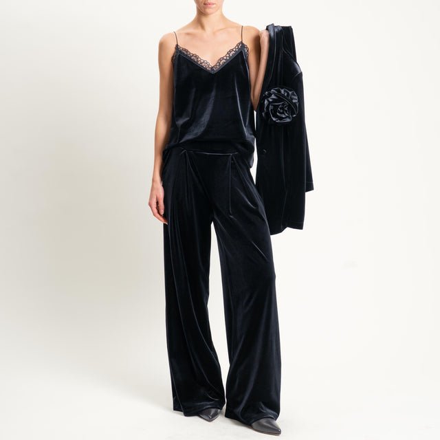 Tensione in-Pantalone wide leg velluto ciniglia - nero