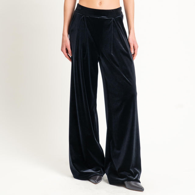Tensione in-Pantalone wide leg velluto ciniglia - nero