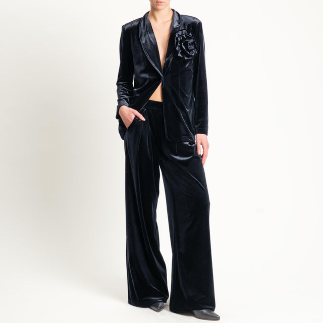 Tensione in-Pantalone wide leg velluto ciniglia - nero