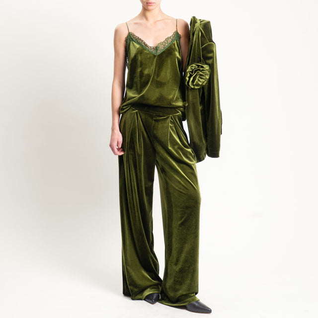 Tensione in-Pantalone wide leg velluto ciniglia - olio
