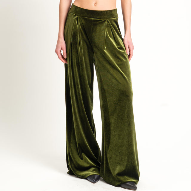 Tensione in-Pantalone wide leg velluto ciniglia - olio