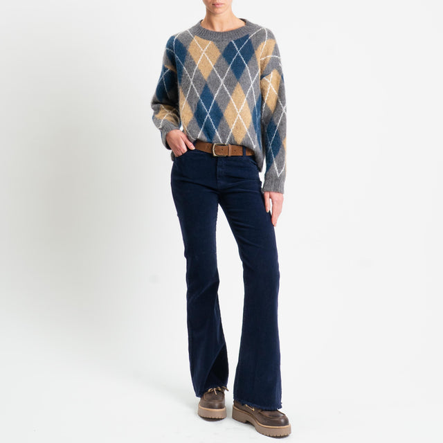 Tensione in-Pantalone bootcut sfrangiato in velluto - blu scuro