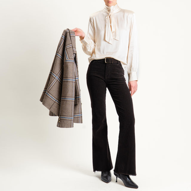 Tensione in-Pantalone bootcut sfrangiato in velluto - moro