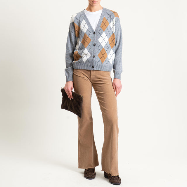 Tensione in-Pantalone bootcut sfrangiato in velluto - cammello