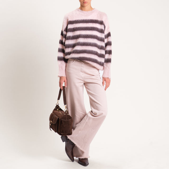 Tensione in-Pantalone palazzo sfrangiato - cipria