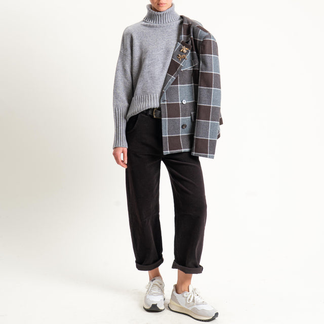 Tensione in-Pantalone velluto millerighe elastico - moro