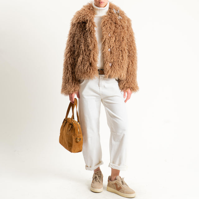 Tensione in-Pantalone velluto millerighe elastico - latte