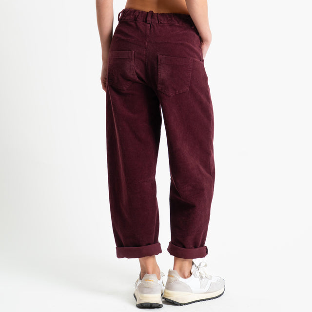 Tensione in-Pantalone velluto millerighe elastico - Bordeaux