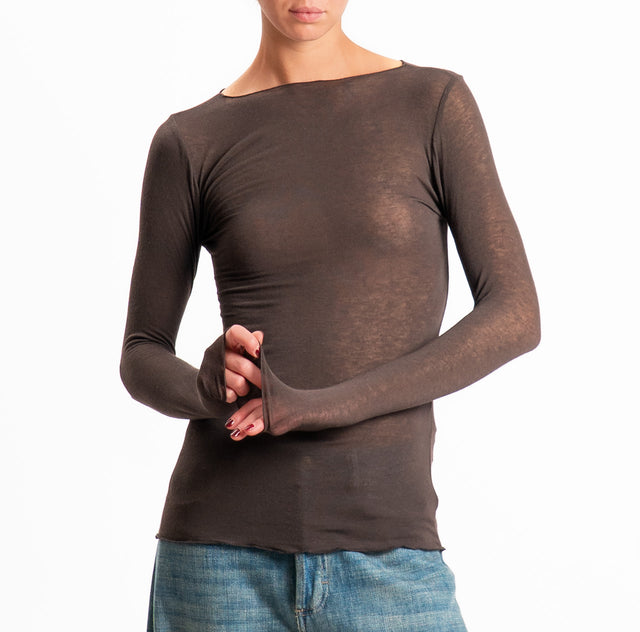Tensione in-Maglia scollo barca misto cashmere - moka
