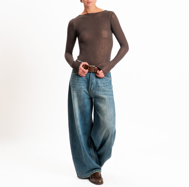 Tensione in-Maglia scollo barca misto cashmere - moka