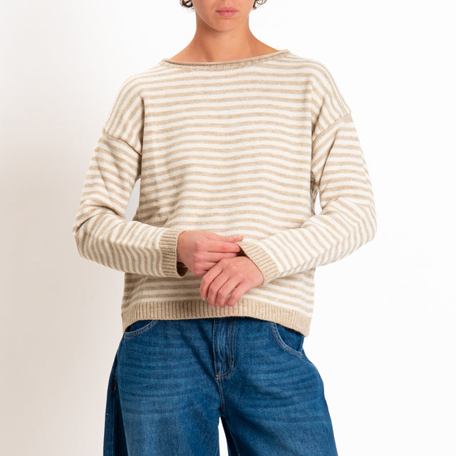 Tensione in-Maglia a righe misto lana - beige/panna