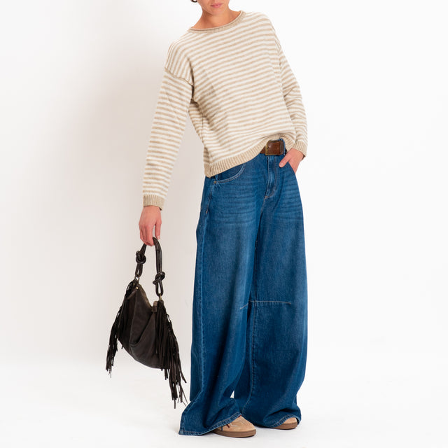 Tensione in-Maglia a righe misto lana - beige/panna