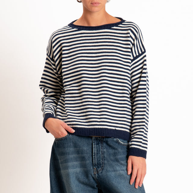 Tensione in-Maglia a righe misto lana - blu/panna