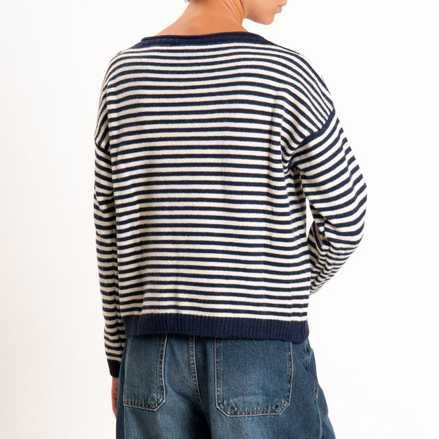 Tensione in-Maglia a righe misto lana - blu/panna