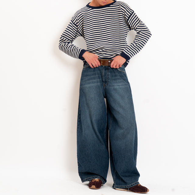 Tensione in-Maglia a righe misto lana - blu/panna