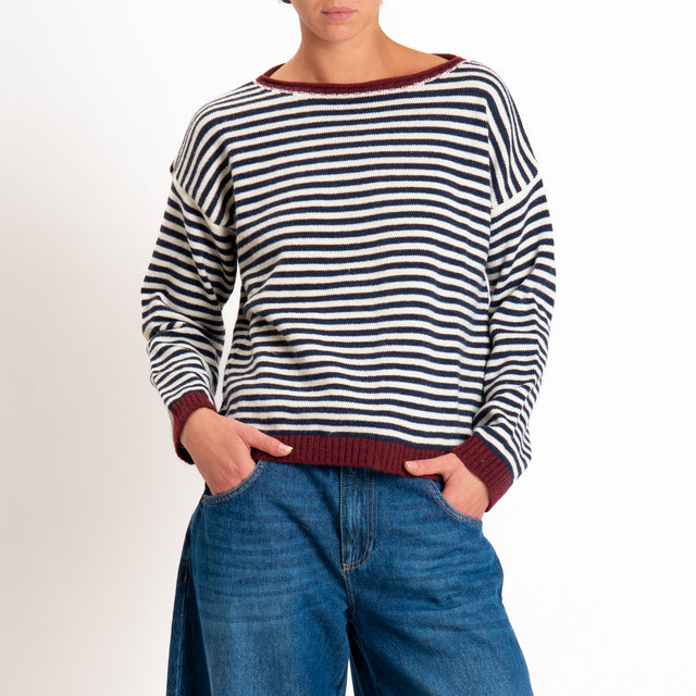 Tensione in-Maglia a righe misto lana - bordeaux/blu/panna