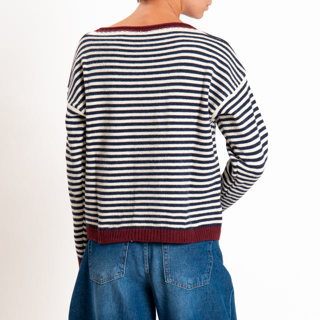 Tensione in-Maglia a righe misto lana - bordeaux/blu/panna
