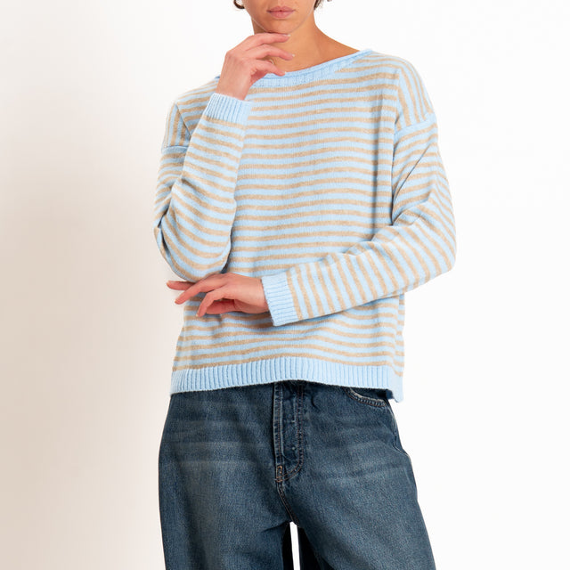 Tensione in-Maglia a righe misto lana - celeste/beige