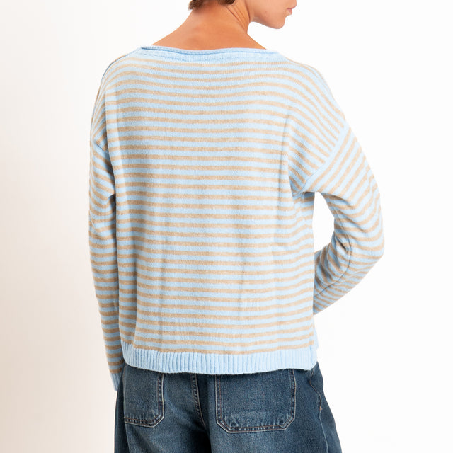 Tensione in-Maglia a righe misto lana - celeste/beige