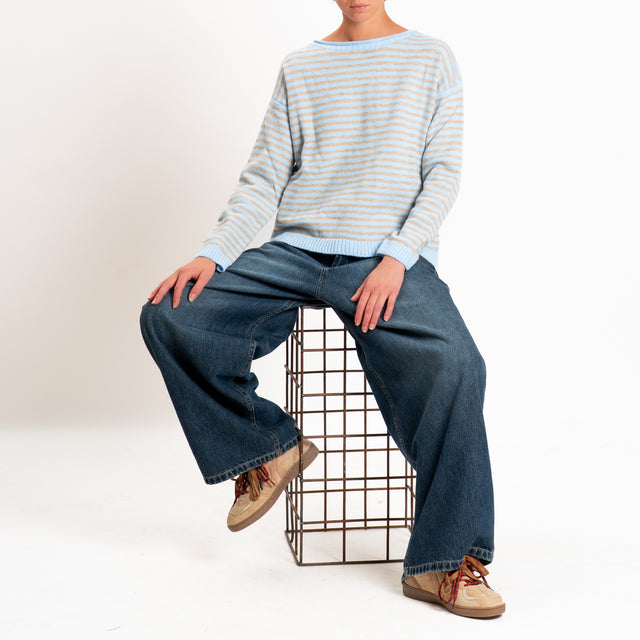 Tensione in-Maglia a righe misto lana - celeste/beige