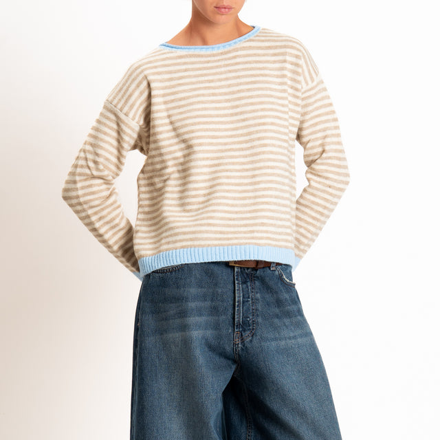 Tensione in-Maglia a righe misto lana - celeste/beige