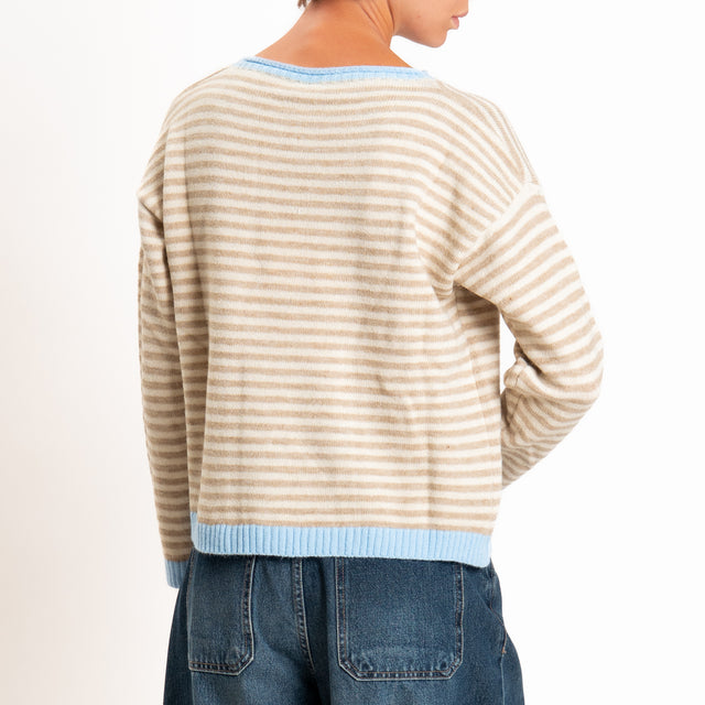 Tensione in-Maglia a righe misto lana - celeste/beige