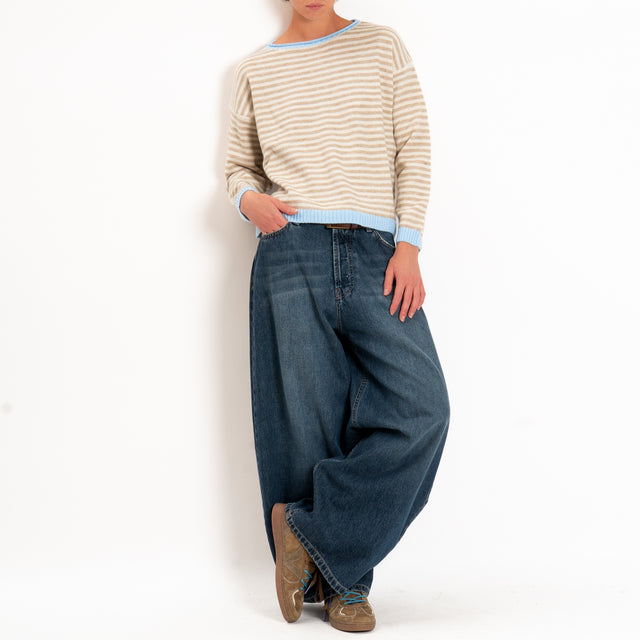Tensione in-Maglia a righe misto lana - celeste/beige/panna