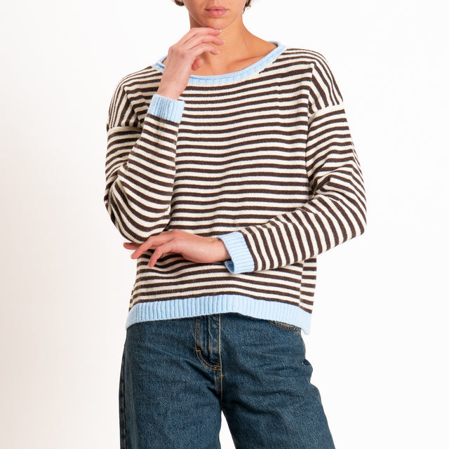 Tensione in-Maglia a righe misto lana - celeste/moro/panna