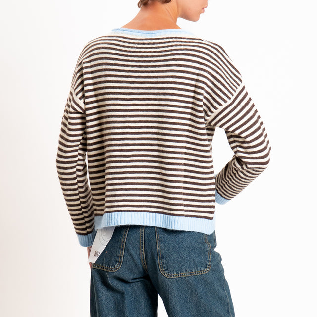 Tensione in-Maglia a righe misto lana - celeste/moro/panna