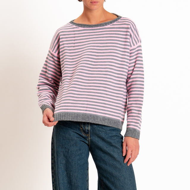 Tensione in-Maglia a righe misto lana - antracite/grigio/rosa