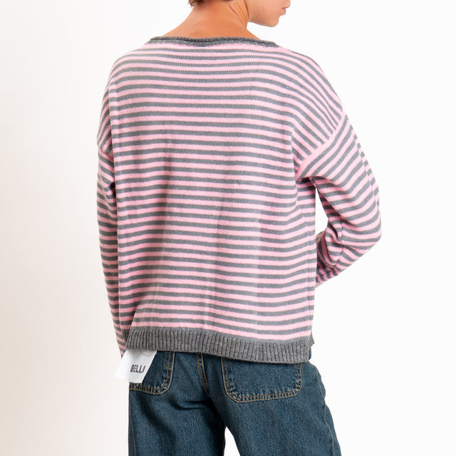 Tensione in-Maglia a righe misto lana - antracite/grigio/rosa