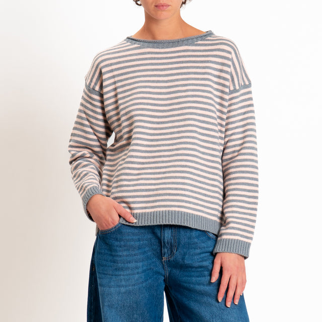 Tensione in-Maglia a righe misto lana - grigio/rosa