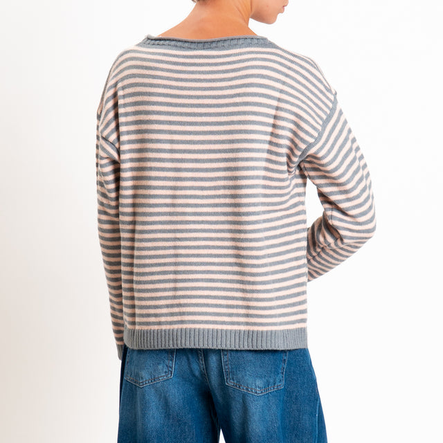Tensione in-Maglia a righe misto lana - grigio/rosa
