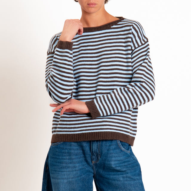 Tensione in-Maglia a righe misto lana - moro/celeste