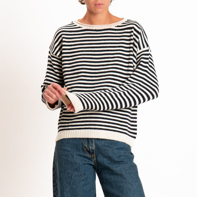 Tensione in-Maglia a righe misto lana - panna/nero