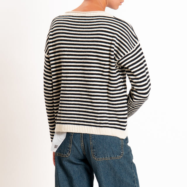 Tensione in-Maglia a righe misto lana - panna/nero